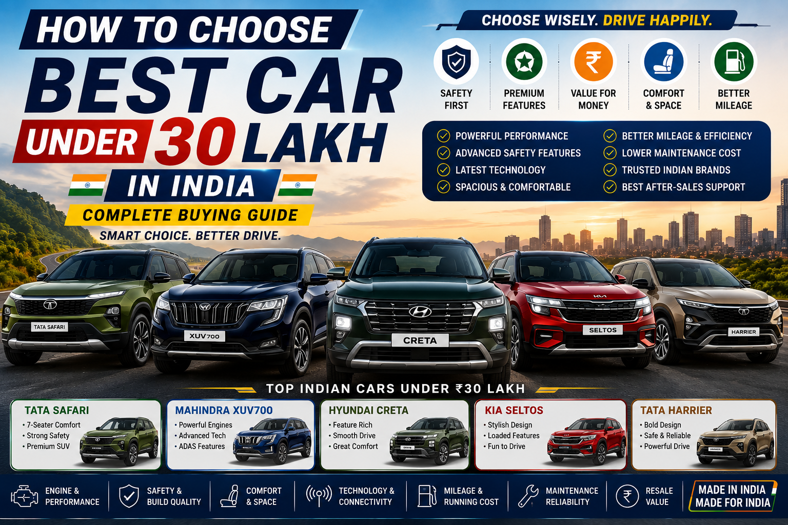 You are currently viewing How to Choose Best Car Under 30 Lakh in India: Complete Buying Guide with Indian Car Suggestions